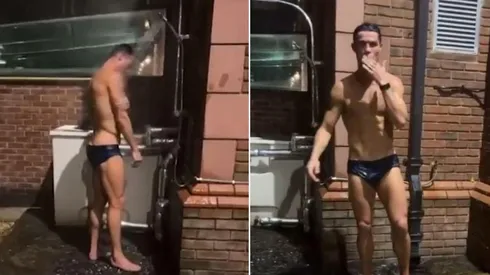 Cristiano Ronaldo tomándose una ducha al aire libre