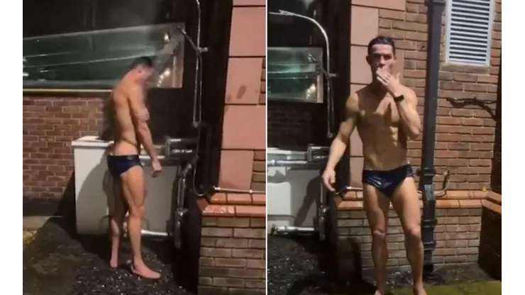 Cristiano Ronaldo tomándose una ducha al aire libre