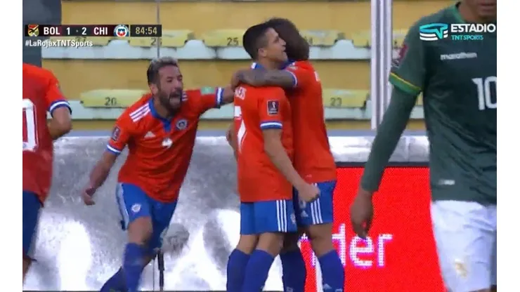 La celebración de Alexis Sánchez con el tercer gol de la jornada para Chile
