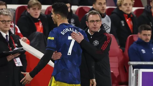 La molestia de Cristiano Ronaldo con Ralf Rangnick fue evidente.