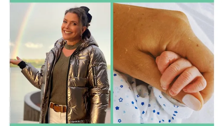 Carolina Arregui y la mano del hijo de Mayte Rodríguez, su nieto Galo.