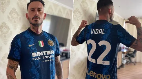 Pinilla con la 22 del Inter, regalo personal del Rey Arturo.