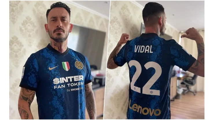 Pinilla con la 22 del Inter, regalo personal del Rey Arturo.