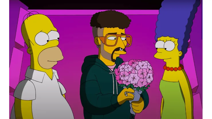 Bad Bunny junto a Homero y Marge de Los Simpson.