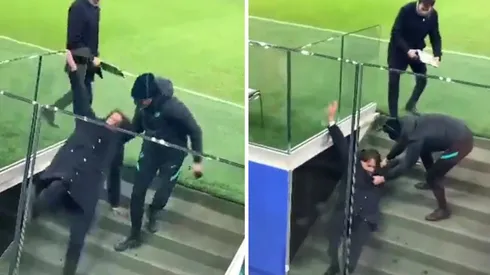 Inzaghi pierde el equilibrio y cae en la escalera