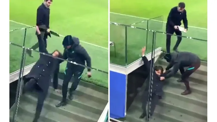 Inzaghi pierde el equilibrio y cae en la escalera