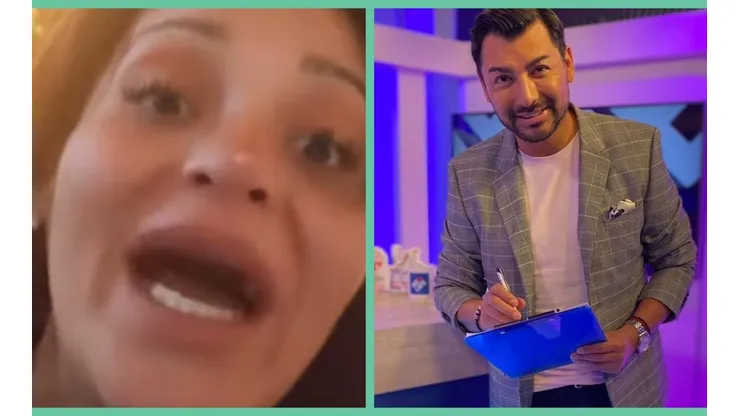 Katherine Orellana en el furioso video compartido en Instagram. A la derecha, Andrés Caniulef en el set de Me Late.