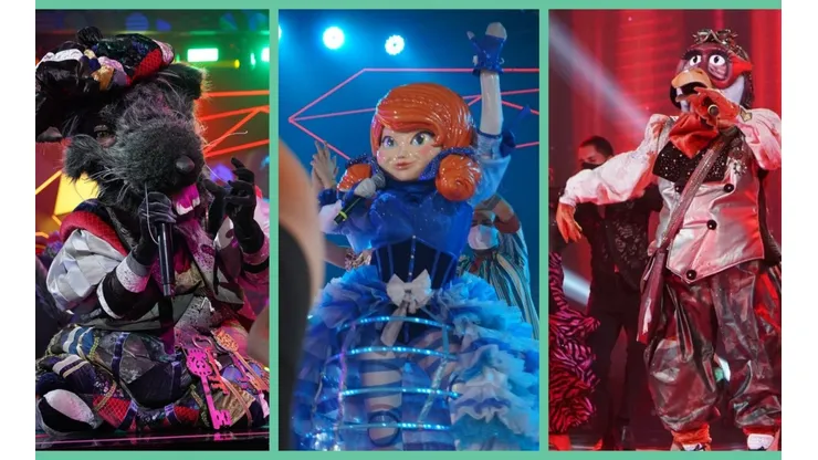 Rata, Muñeca y Cigüeña en acción en el escenario de ¿Quién es la Máscara?.
