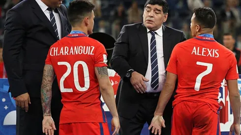 Maradona en la premiación de la final de la Copa América Centenario: días después se filtró un audio ninguneando a la Roja.