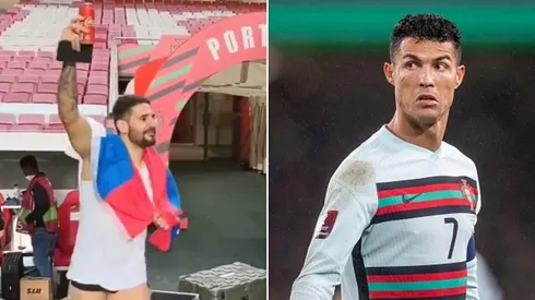 Aleksandar Mitrovic festejó la clasificación a Qatar 2022 bebiendo una Coca-Cola.