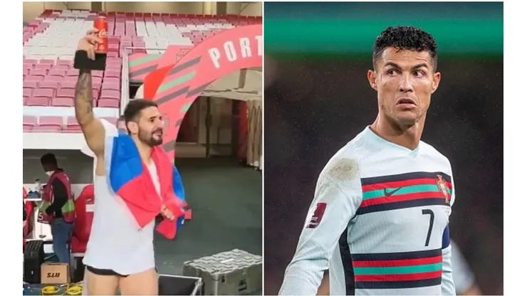 Aleksandar Mitrovic festejó la clasificación a Qatar 2022 bebiendo una Coca-Cola.