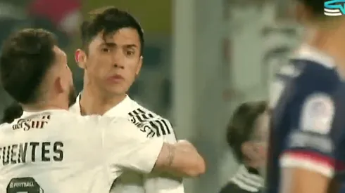 Pablo Solari festejó el gol de Colo Colo encarando a un jugador de Melipilla