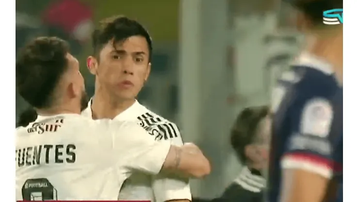 Pablo Solari festejó el gol de Colo Colo encarando a un jugador de Melipilla