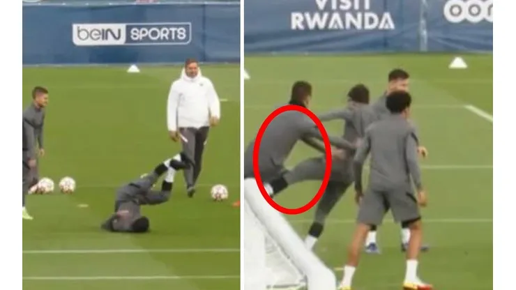 Neymar y Ander Herrera en el entrenamiento del PSG