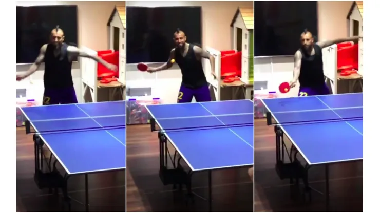 Arturo Vidal la rompe en el ping pong.
