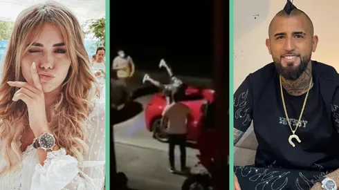 Daniella Durán, una captura del polémico video y Arturo Vidal.