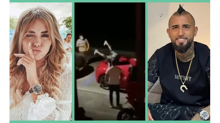 Daniella Durán, una captura del polémico video y Arturo Vidal.