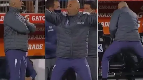 El DT cruzado festejó con todo el gol del Chapa Fuenzalida.