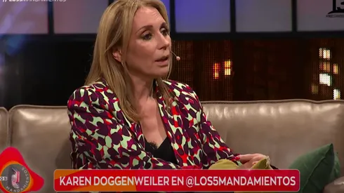 Karen Doggenweiler conversando con Martín Cárcamo en Los 5 Mandamientos.