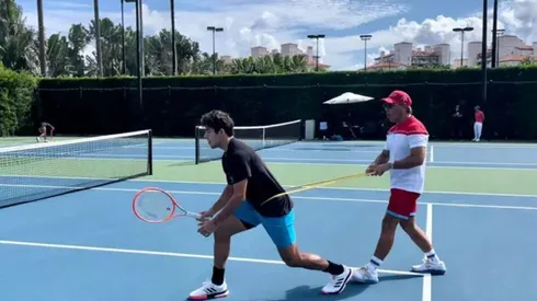Cristian Garin entrenando con Duglas Cordero