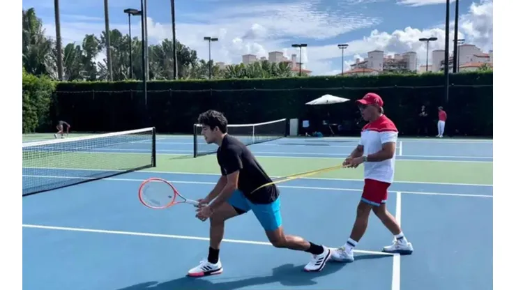 Cristian Garin entrenando con Duglas Cordero