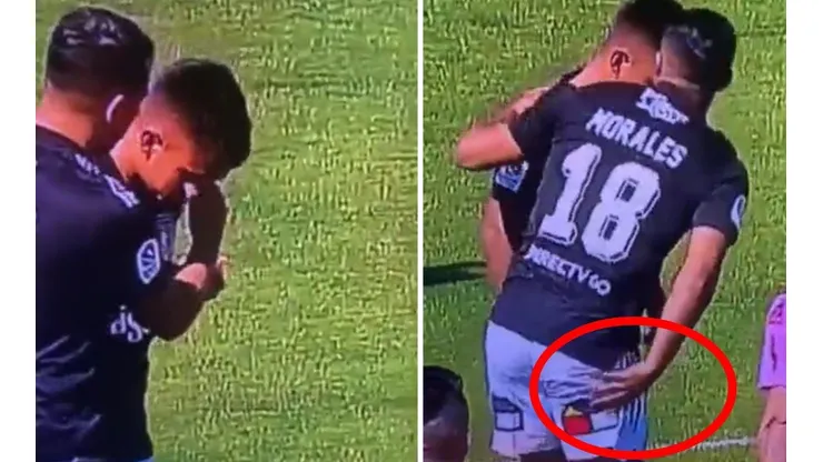 Iván Morales ayudando a Vicente Pizarro en duelo ante Palestino