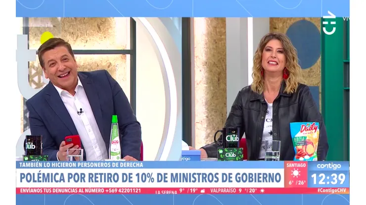 Julio César Rodríguez junto a Macarena Pizarro, en el matinal Contigo en la Mañana.