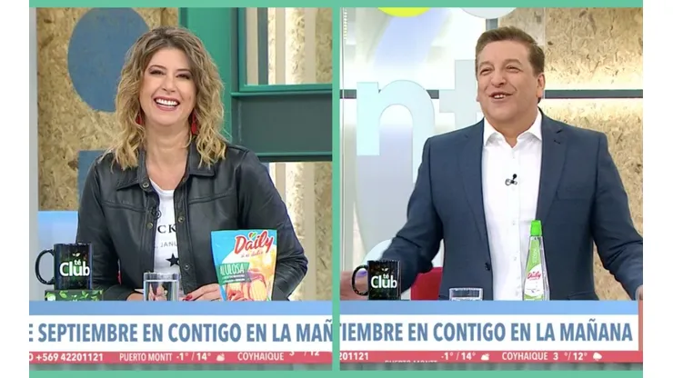 Macarena Pizarro en el set de Contigo en la Mañana, junto a Julio César Rodríguez.