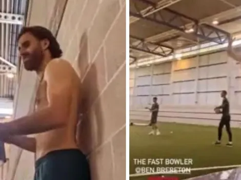 Ben también es bueno para el críquet y juega sin polera