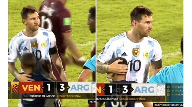 Lionel Messi le dio el abrazo al pequeño venezolano.