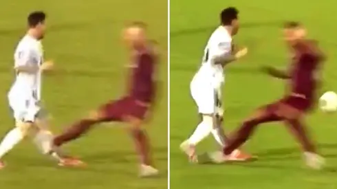 La dura entrada que recibió Lionel Messi ante Venezuela.