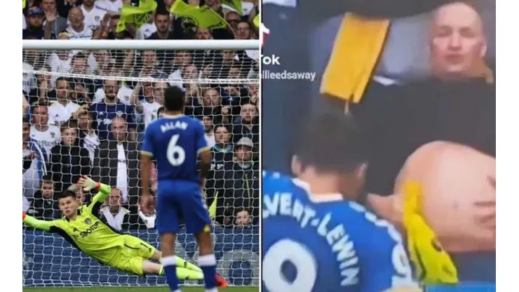 Calvert Lewin lanza penal mientras un hincha lo intenta desconcentrar