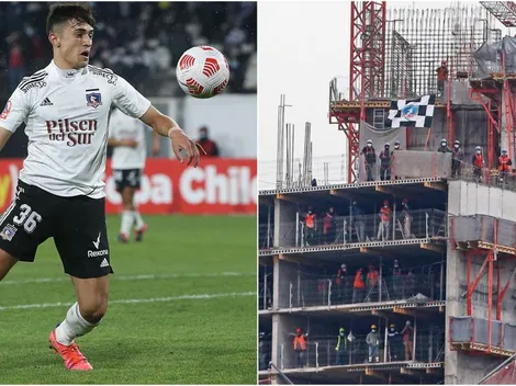Obreros alientan a Colo Colo desde una construcción
