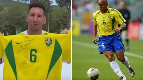 Lionel Messi mostró con orgullo la camiseta de Roberto Carlos.