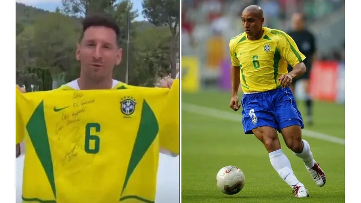 Lionel Messi mostró con orgullo la camiseta de Roberto Carlos.