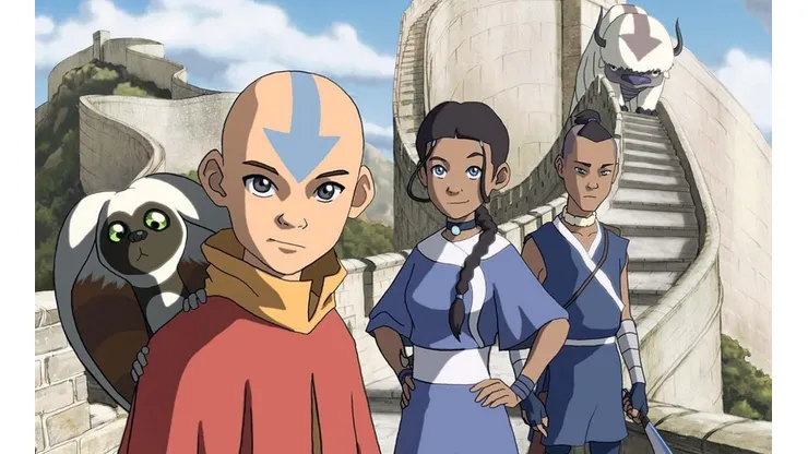 Aang y compañía en la serie animada original, Avatar: The Last Airbender.