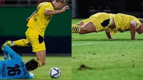 Erling Haaland convierte un triplete y reclama un penal haciendo flexiones