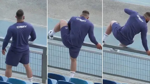 El hijo de Gustavo Poyet saltó la reja y llegó hasta la banca a reclamar por un cobro.