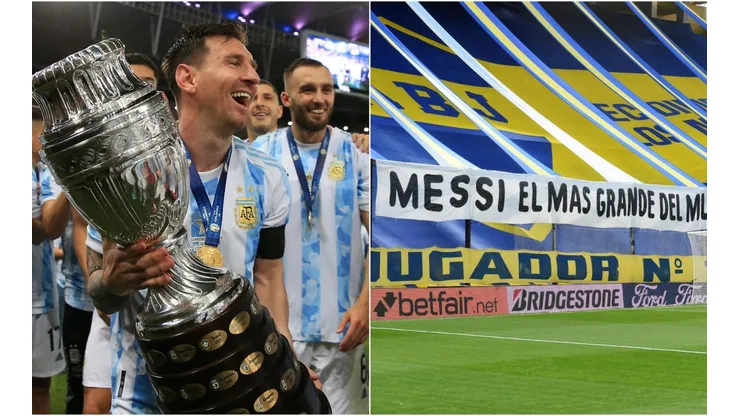 El lienzo a Lionel Messi en La Bombonera de Boca Juniors.