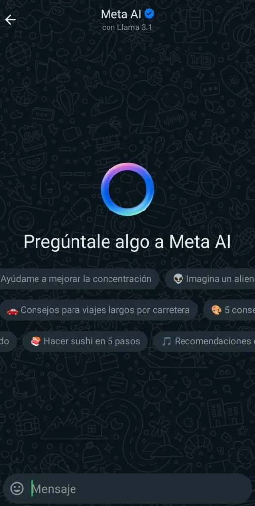 Así luce el inicio de conversación con IA. Foto: WhatsApp.