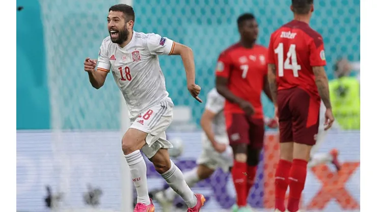 Jordi Alba y el 1-0 parcial de España contra Suiza en la Eurcopa 2020.