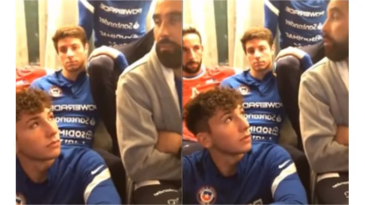 Claudio Bravo toma la palabra ante la admiración de Luciano Arriagada, en la interna de la selección chilena en su hotel de concentración