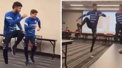 Montes y González luciéndose con un baile preparado en la Roja