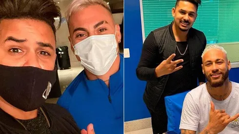 Vargas y Neymar con el peluquero de "Don Marlus Barbería"