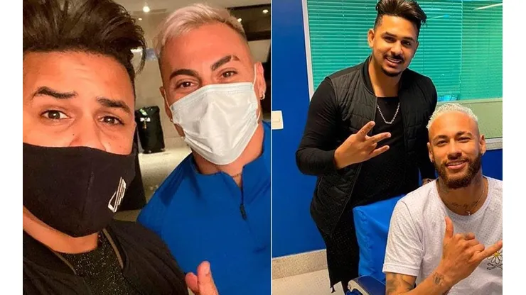 Vargas y Neymar con el peluquero de "Don Marlus Barbería"