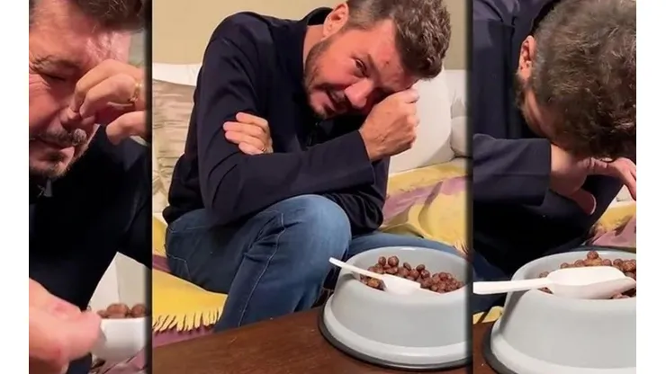 Tinelli y su cena para canes: comió alimento para perros por apuesta con Bam Bam Zamorano.
