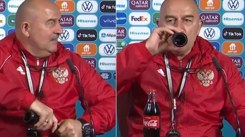 Cherchesov disfrutó de una coca cola en plena conferencia de prensa