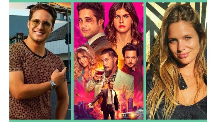 Diego Boneta y Mayte Rodríguez junto al afiche de Die in a Gunfight, protagonizada por Alexandra Daddario y el mexicano.