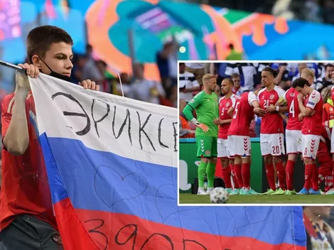 Hinchas rusos emocionan con bandera dedicada a Eriksen