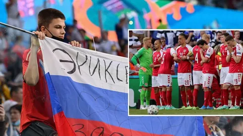 La fanaticada rusa mostró solidaridad con Eriksen, tras su desmayo en la Eurocopa.